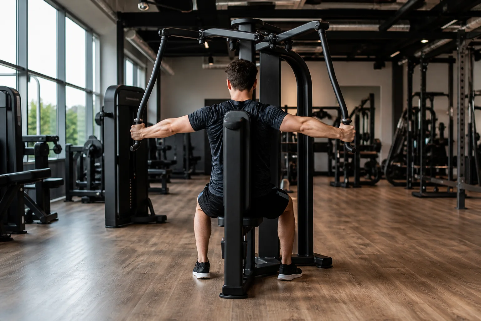 Foto de Crucifixo inverso na máquina em execução na academia