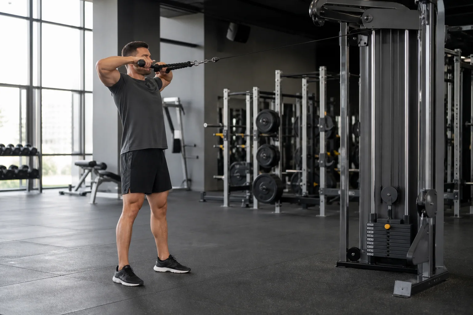 Foto de Face pull na polia em execução na academia