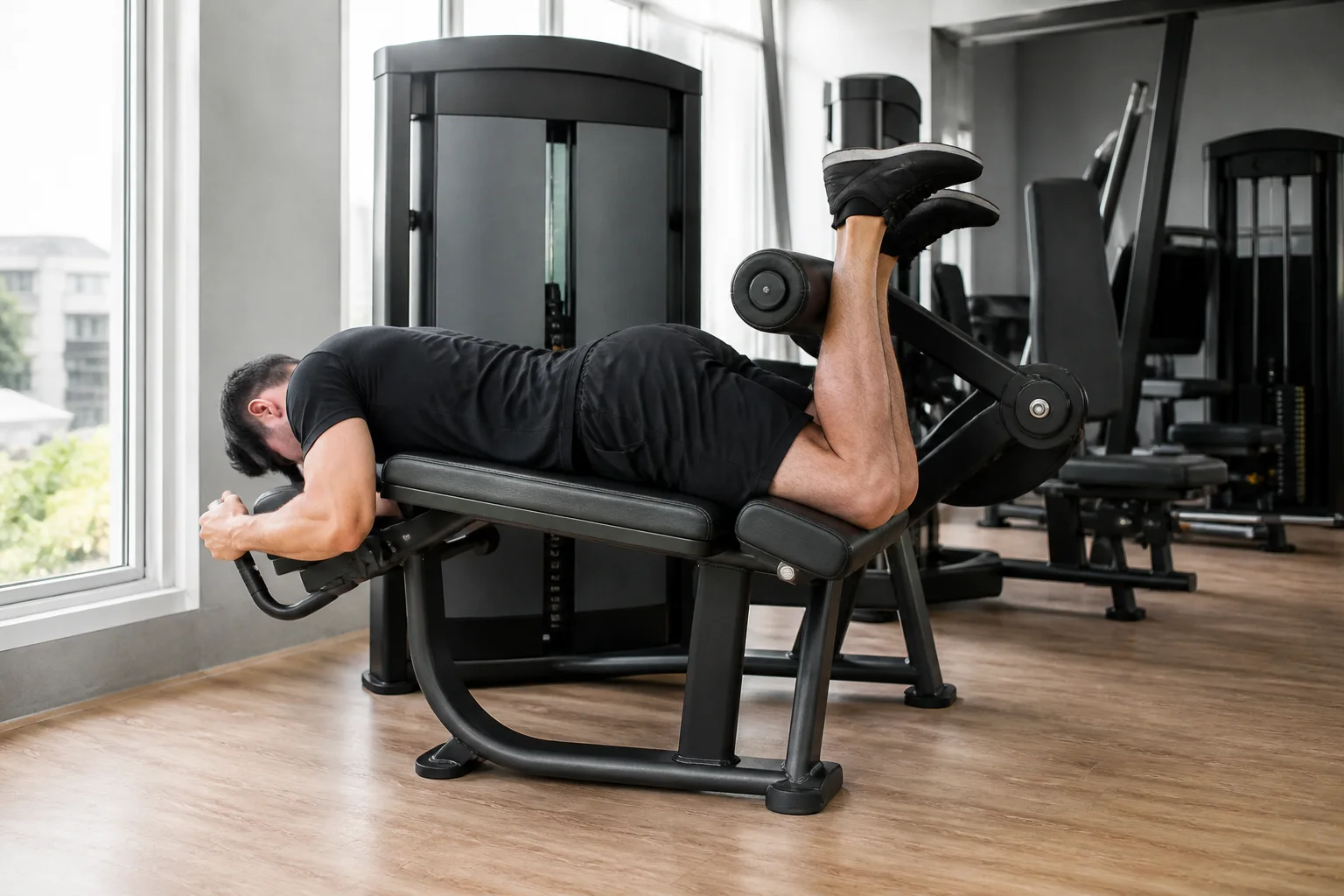 Foto de Mesa flexora em execução na academia