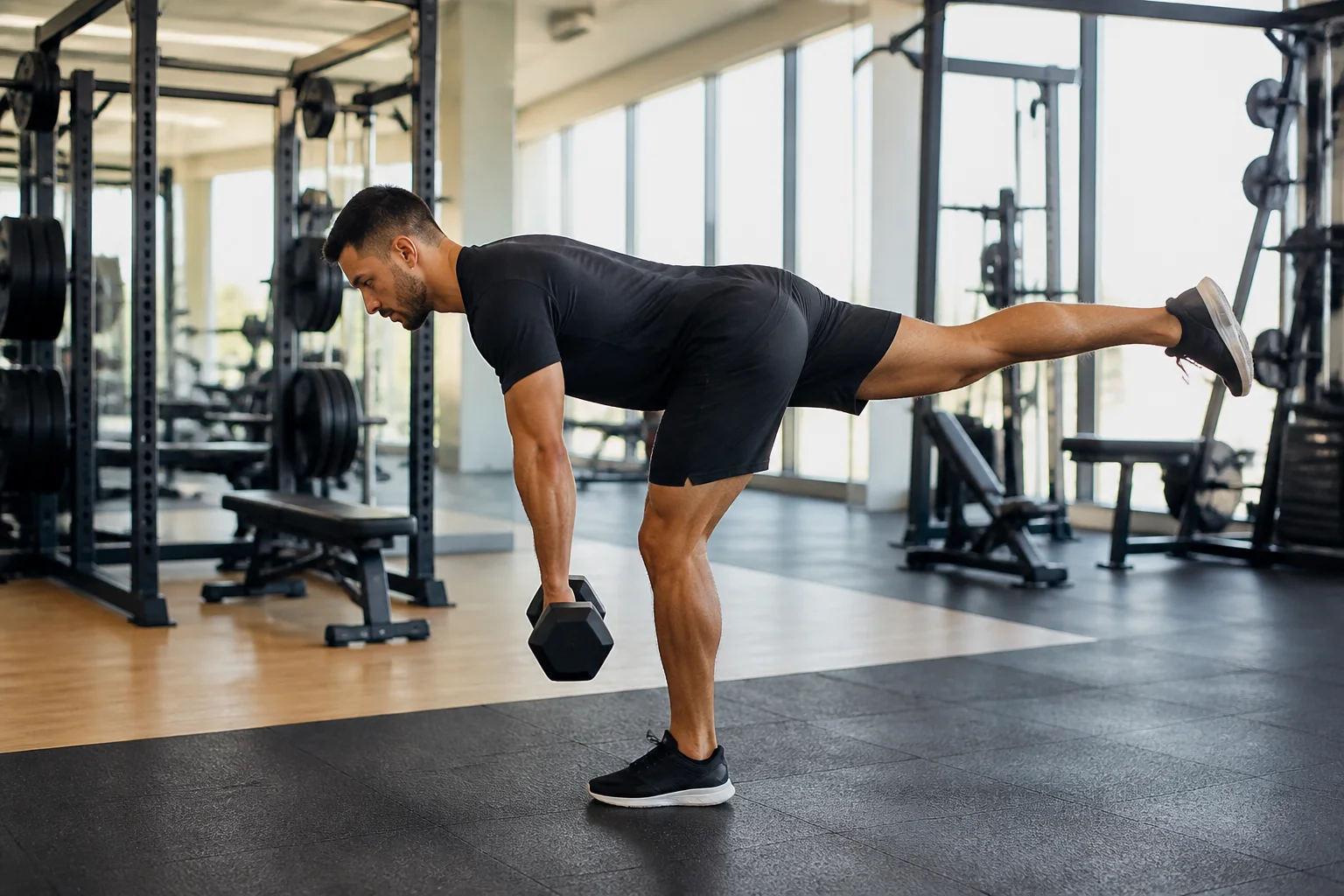 Foto de Stiff unilateral com halter em execução na academia